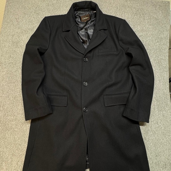 Cole Haan Mens Black Wool Blend Overcoat Car Coat Jacket Size Large L
